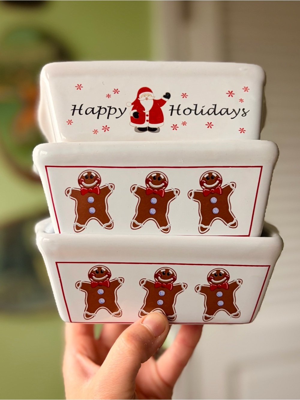 Holiday Gingerbread and Santa Stacking Ceramic Mini Loaf Pan Set of 3 Bakeware